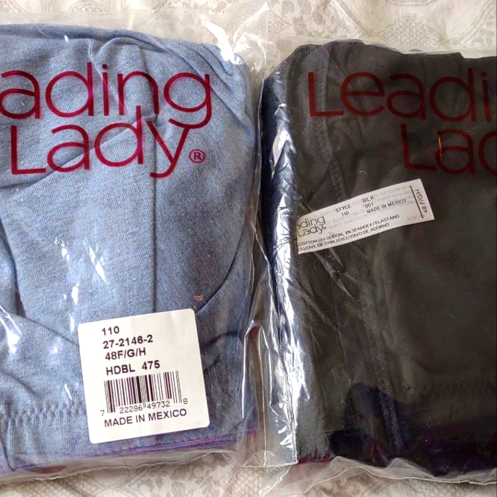 Set of 2-Leading Lady The Meryl Front-Closure Bras in blue/gray and black, 48FGH